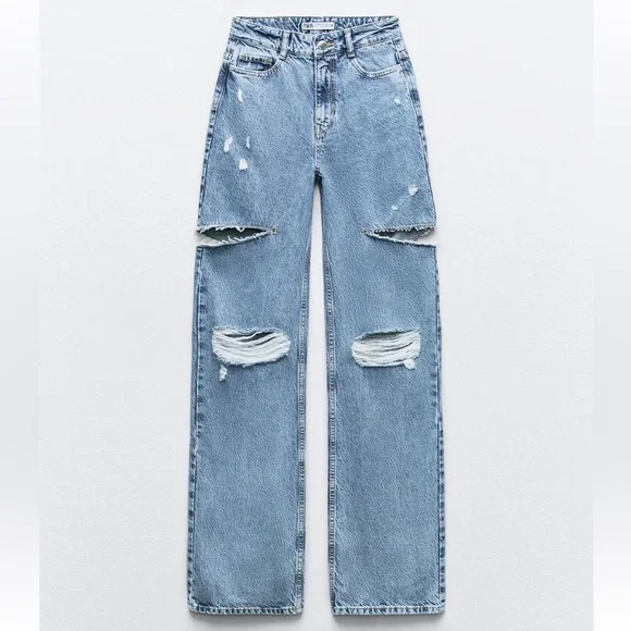 Zara | Jeans | Zara Z975 Mid Waist Ripped Cut Out Straight